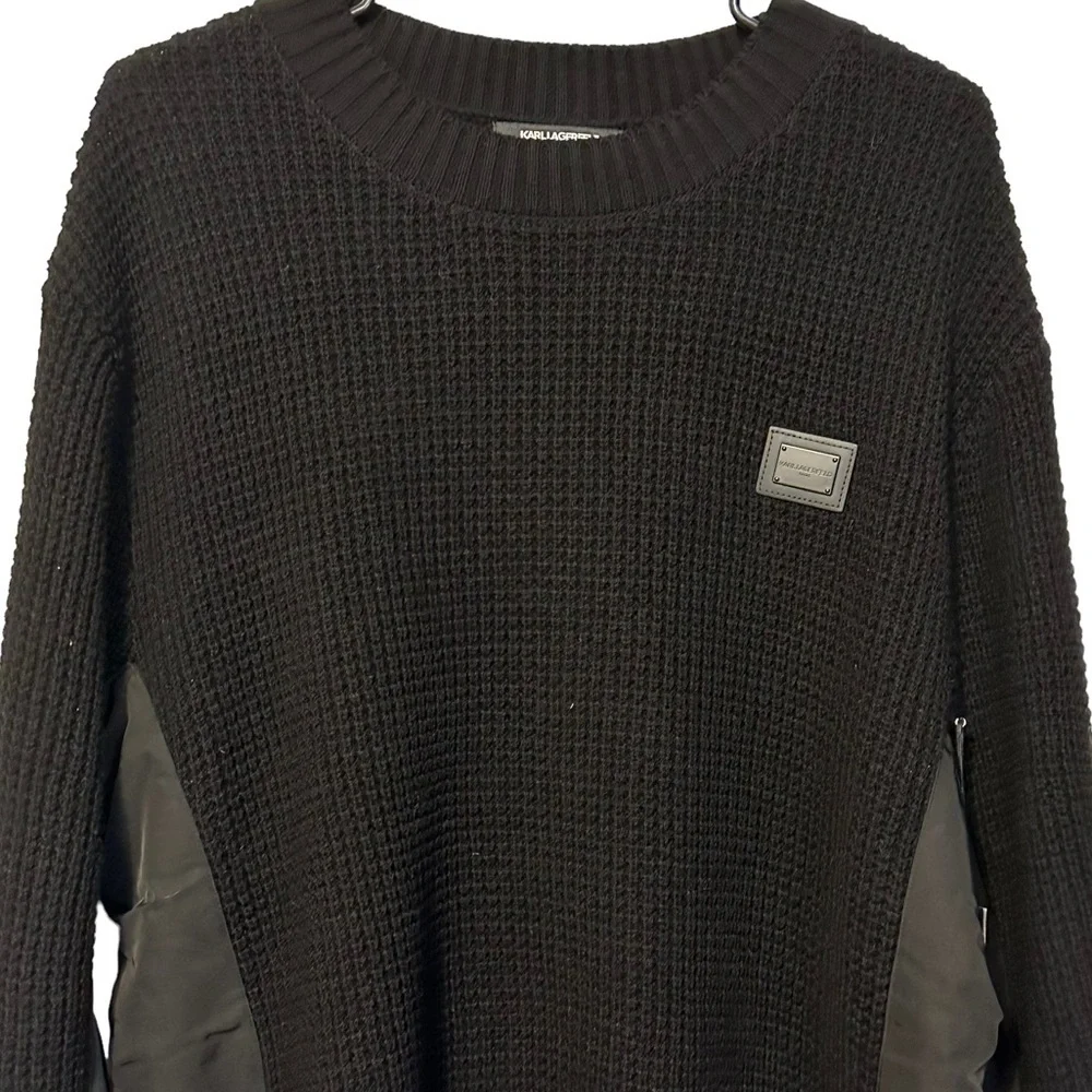 Karl Lagerfeld Paris Waffle Knit Utility Sweater Streetwear Minimalist XL NWT